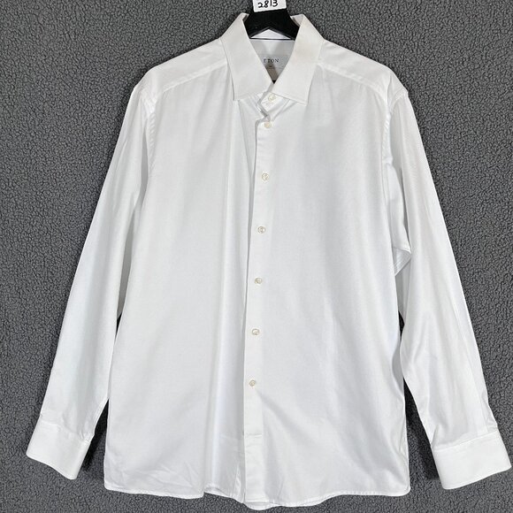 Eton Slim Fit Cotton Button Up Dress Shirt - Men's Size 43/17 - White - Picture 1 of 12